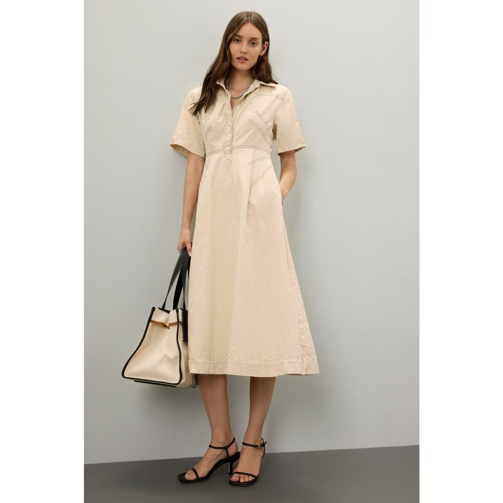 ROSETTA GETTY COLLECTIVE Off White Beige Twill 100% Cotton Bone Dress Size 10